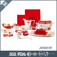 Nueva llegada buen precio de porcelana al por mayor alemania rojo y blanco juego de mesa de la cena